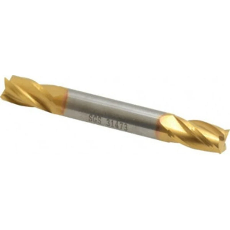 KYOCERA SGS 5/16, 1/2 LOC, 5/16 Shank Diam, 2-1/2 OAL, 4 Flute, Solid Carbide Square End Mill Double End, TiN Finish,...